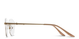 Shop TRICE Logo Wide Rimless Irregular Eyeglasses in Gold & Brown online.
