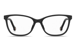 Shop Carolina Herrera CH Logo Wide Rectangle Eyeglasses in Black online.