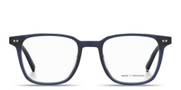Shop Tommy Hilfiger Flag Logo Square Eyeglasses in Blue online.