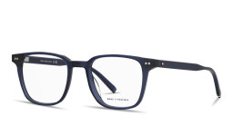 Shop Tommy Hilfiger Flag Logo Square Eyeglasses in Blue online.