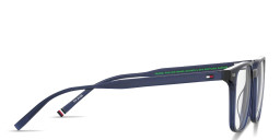 Shop Tommy Hilfiger Flag Logo Square Eyeglasses in Blue online.