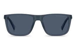 Shop Tommy Hilfiger Flag Logo Rectangle Sunglasses in Blue/Blue online.