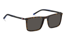 Shop Tommy Hilfiger Flag Logo Rectangle Sunglasses in Havana online.