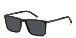 Shop Tommy Hilfiger Flag Logo Rectangle Sunglasses in Shiny Black online.