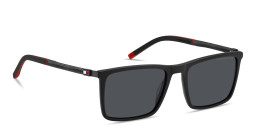 Shop Tommy Hilfiger Flag Logo Rectangle Sunglasses in Shiny Black online.