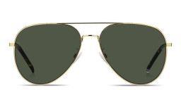 Shop Tommy Hilfiger Engraved Logo Aviator Sunglasses in Gold online.