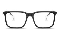 Shop Armani Exchange A|X Logo Wide Square Eyeglasses in Black online.