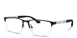 Shop Emporio Armani Eagle Logo Half-Rim Wide Rectangle Eyeglasses in Black online.
