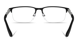 Shop Emporio Armani Eagle Logo Half-Rim Wide Rectangle Eyeglasses in Black online.
