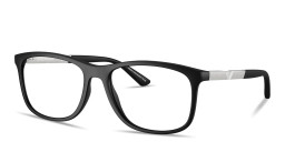Shop Emporio Armani Eagle Logo Wide Pillow Eyeglasses in Black online.