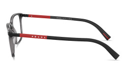 Shop Prada Linea Rossa Logo Signature Wide Pillow Eyeglasses in Transparent Anthracite online.