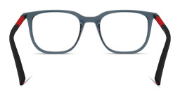 Shop Prada Linea Rossa Logo Signature Pillow Eyeglasses in Crystal Blue online.