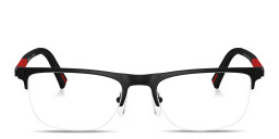 Shop Prada Linea Rossa Logo Signature Wide Half-Rim Pillow Eyeglasses in Matte Black online.