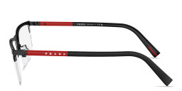 Shop Prada Linea Rossa Logo Signature Wide Half-Rim Pillow Eyeglasses in Matte Black online.
