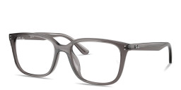 Shop Ray-Ban Embossed Logo Unisex Wide Square Eyeglasses in Transparent Opal Grey online.