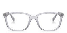 Shop Ray-Ban Embossed Logo Unisex Wide Square Eyeglasses in Transparent Light Grey online.