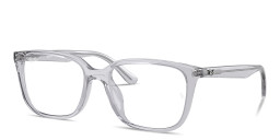 Shop Ray-Ban Embossed Logo Unisex Wide Square Eyeglasses in Transparent Light Grey online.