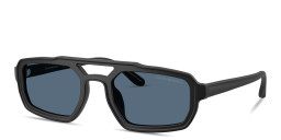 Shop Emporio Armani Logo Print Irregular Sunglasses in Black online.