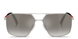 Prada Linea Rossa Logo Signature Irregular Sunglasses in Silver/Grey – Product Photo 1