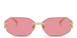 Shop VERSACE Damier Plaque Rimless Irregular Sunglasses in Gold/Pink online.