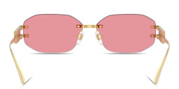 Shop VERSACE Damier Plaque Rimless Irregular Sunglasses in Gold online.