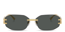 Shop VERSACE Damier Plaque Rimless Irregular Sunglasses in Gold online.