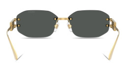 Shop VERSACE Damier Plaque Rimless Irregular Sunglasses in Gold online.