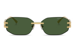 Shop VERSACE Damier Plaque Rimless Irregular Sunglasses in Gold online.