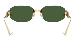 Shop VERSACE Damier Plaque Rimless Irregular Sunglasses in Gold online.