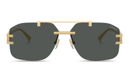 Shop VERSACE Damier Plaque Rimless Irregular Sunglasses in Gold online.