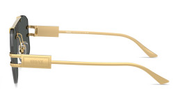 Shop VERSACE Damier Plaque Rimless Irregular Sunglasses in Gold online.