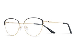 Shop TRICE Logo Wide Cat-Eye Eyeglasses in Black Gold online.