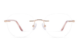 Shop TRICE Logo Unisex Rimless Round Eyeglasses in Gold online.