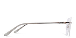 Shop TRICE Logo Unisex Rimless Panthos Eyeglasses in Silver online.