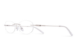 Shop TRICE Logo Rimless Oval Eyeglasses in Silver online.