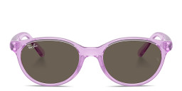 Shop Ray-Ban Junior Kids Bio-Based Square Sunglasses in Transparent Violet/Brown online.