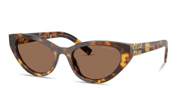Shop MIU MIU Vertical Logo Cat-Eye Sunglasses in Havana Honey online.