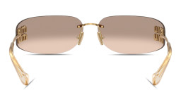 Shop MIU MIU Vertical Logo Rimless Wide Mask Sunglasses in Gold online.
