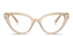 Shop Swarovski Crystal-Embellished Cat-Eye Eyeglasses in Beige online.