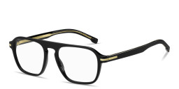 Shop Hugo Boss Logo Lettering Rectangle Eyeglasses in Black online.