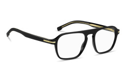 Shop Hugo Boss Logo Lettering Rectangle Eyeglasses in Black online.