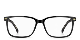 Shop Hugo Boss Logo Lettering Wide Rectangle Eyeglasses in Black online.