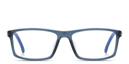 Shop Carrera Logo Lettering Wide Rectangle Eyeglasses in Transparent Blue online.