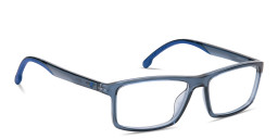 Shop Carrera Logo Lettering Wide Rectangle Eyeglasses in Transparent Blue online.