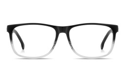 Shop Carrera Logo Lettering Wide Rectangle Eyeglasses in Transparent Grey & Black online.