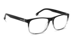 Shop Carrera Logo Lettering Wide Rectangle Eyeglasses in Transparent Grey & Black online.
