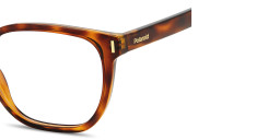 Shop Polaroid Logo Lettering Square Eyeglasses in Havana online.