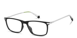 Shop Polaroid Engraved Logo Rectangle Eyeglasses in Black online.