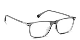 Shop Polaroid Engraved Logo Rectangle Eyeglasses in Transparent Grey online.