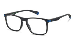Shop Polaroid Logo Lettering Rectangle Eyeglasses in Black online.